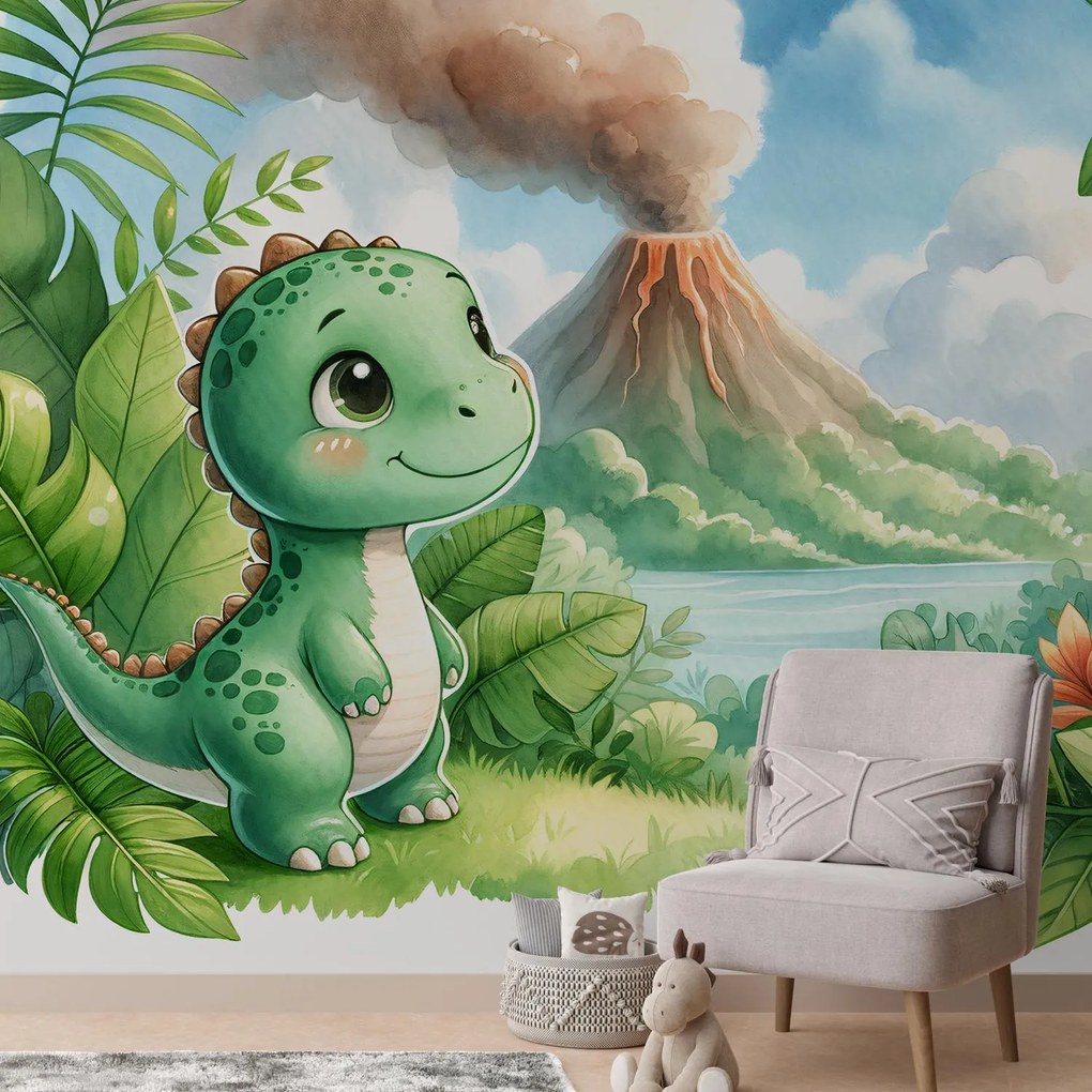 Fototapeta - Dino a sopka (147x102 cm)