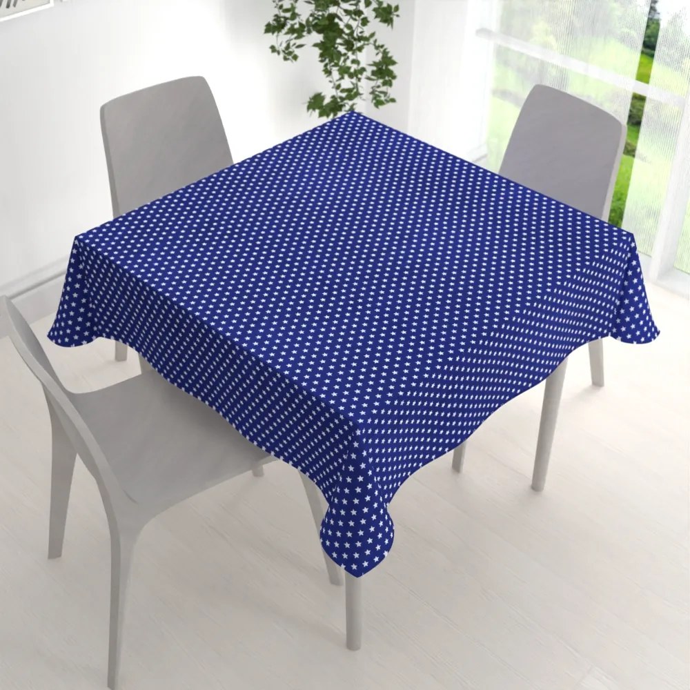 Biante Bavlnený štvorcový obrus Sandra SA-352 Biele hviezdičky na modrom 100x100 cm