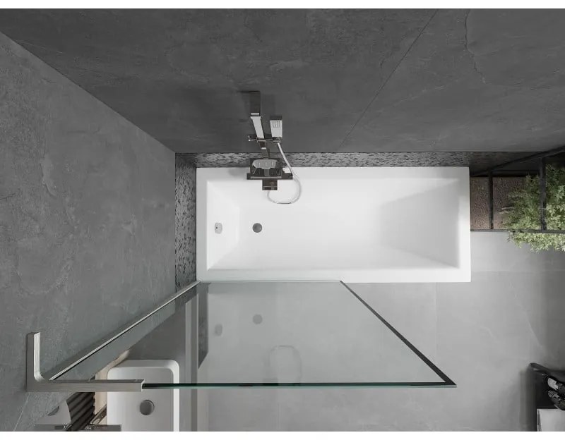 Mexen Next L, 1-krídlová vaňová zástena 90 x 150 cm, 6mm číre sklo-čierny vzor, 6mm číre sklo, profil brúsená oceľ, 895-090-000-03-70-97