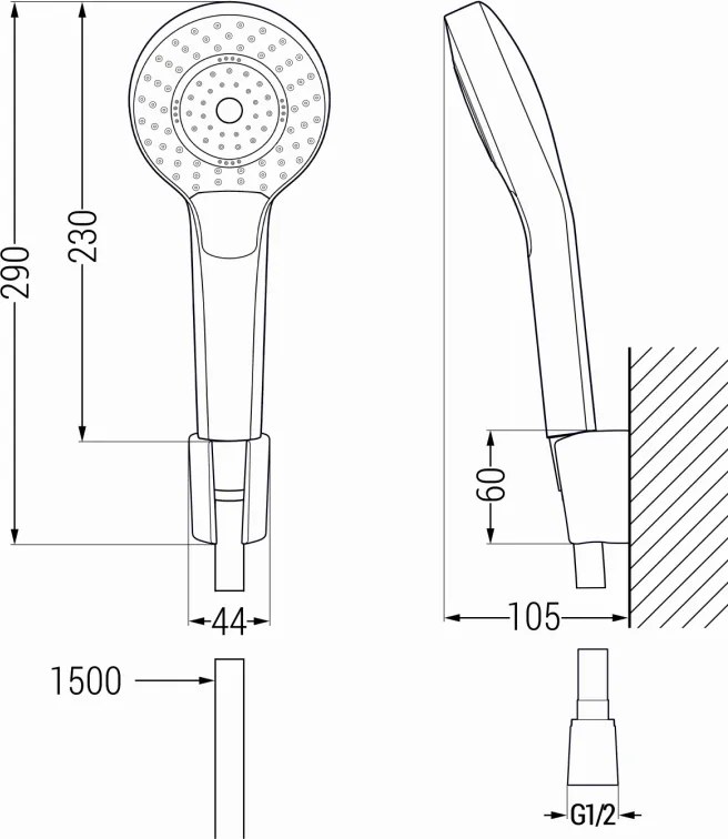 Mexen príslušenstvo - ručný sprchový set Oval R-05, 3-funkcie, čierna, 785055052-70