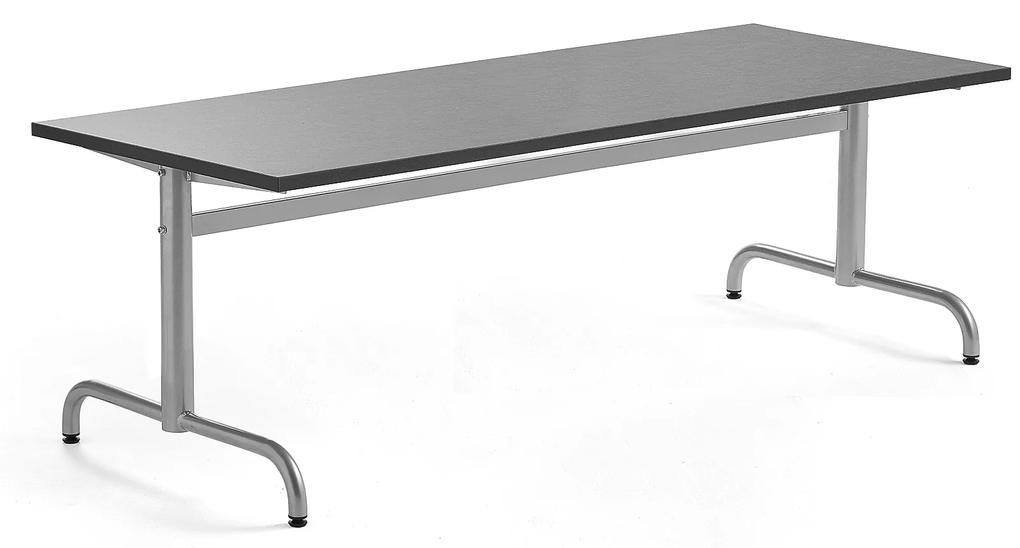 Stôl PLURAL, 1800x700x600 mm, linoleum - tmavošedá, strieborná