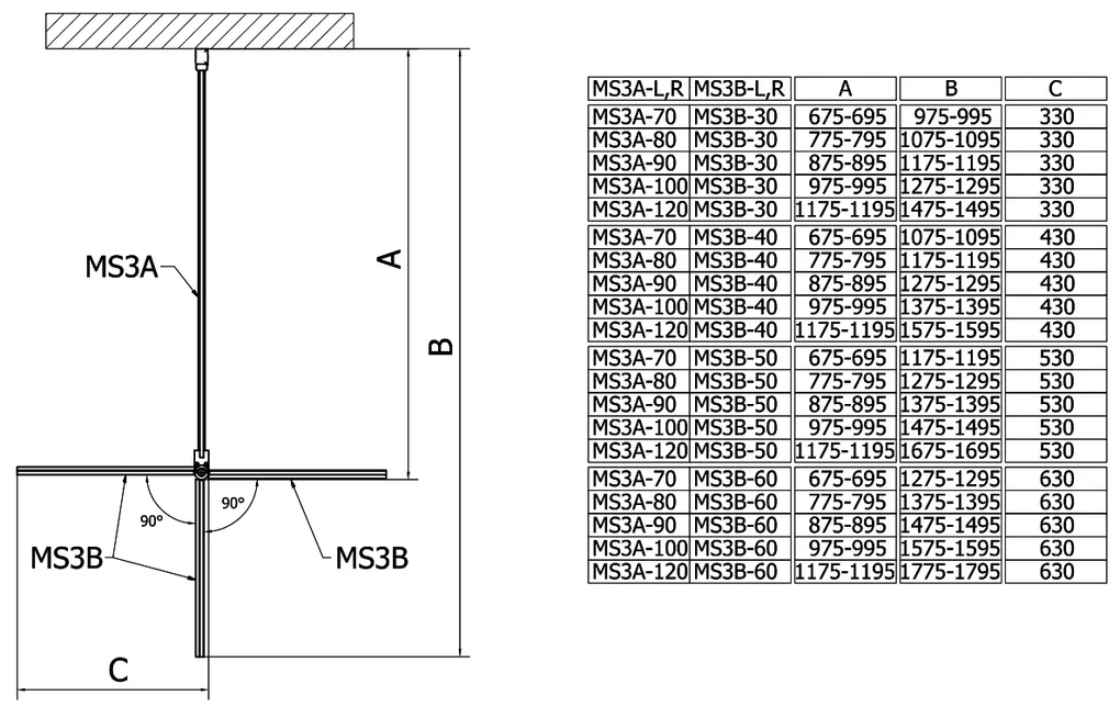 Polysan Polysan, MODULAR SHOWER stena na inštaláciu na múr, pre pripojenie otoč.panelu 900 mm, MS3A-90