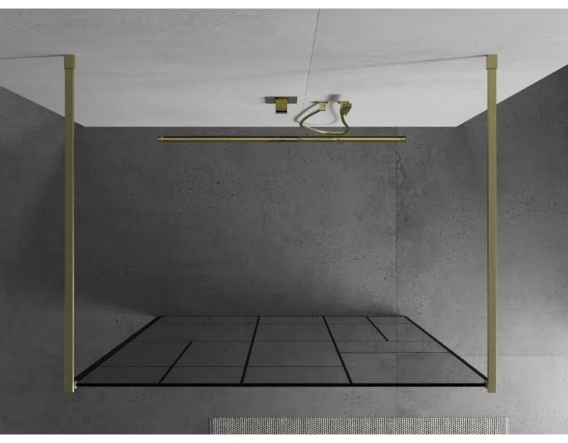 Mexen Kioto, sprchová zástena Walk-In 120 x 200 cm, 8mm sklo čierny vzor, zlatý matný profil, 800-120-002-55-78