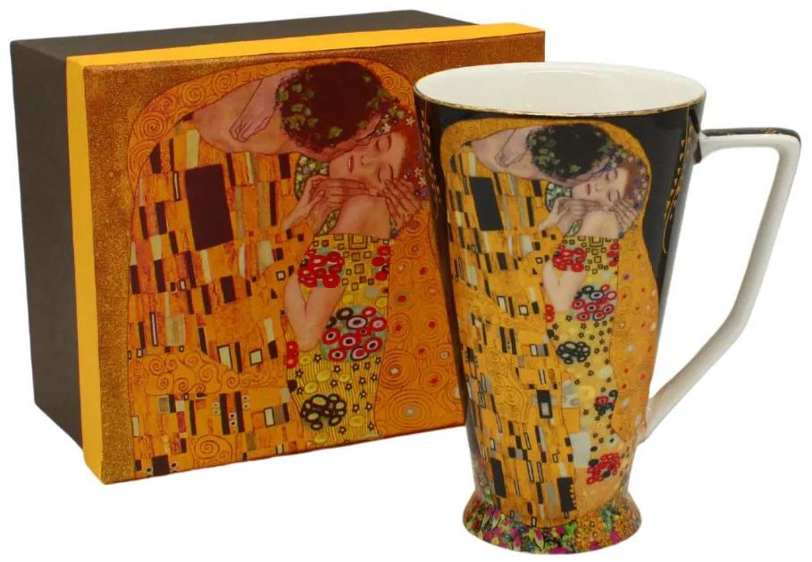 HOME ELEMENTS Porcelánový hrnček 500 ml, Klimt, Bozk čierny