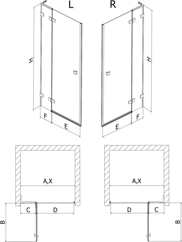 Mexen, Mexen Lunar L pravé otočné sprchové dvere 120 cm, transparentné, čierne - 834L-120-000-70-00-P