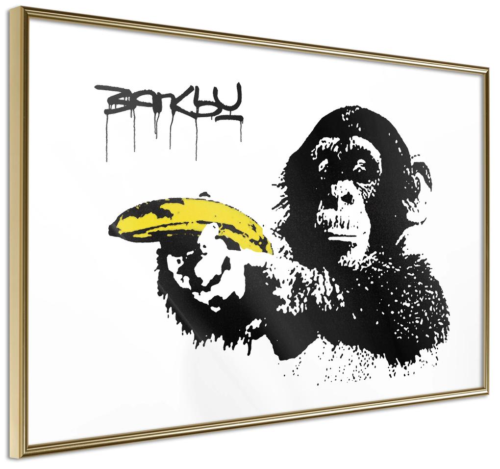 Artgeist Plagát - Banksy: Monkey with Banana [Poster] Veľkosť: 90x60, Verzia: Zlatý rám