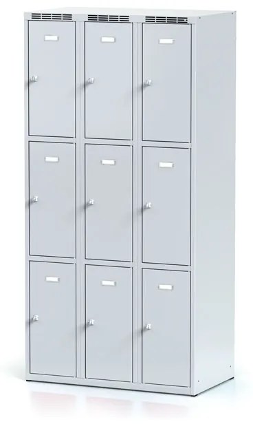 Alfa 3 Šatníková skrinka s úložnými boxami, 9 boxov, 1800 x 900 x 500 mm, otočný zámok, sivé dvere