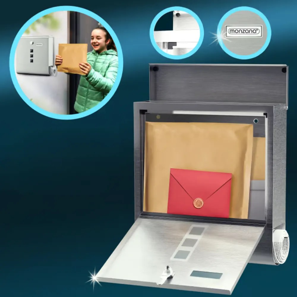 Monzana Poštová schránka s valcom na noviny POST, 30,5x10x33,5cm, strieborná