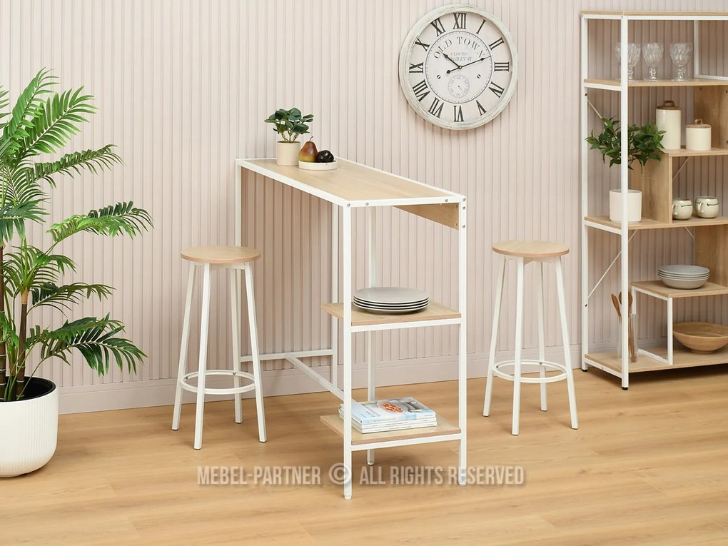 Barový set Everet (sonoma + biela) (pre 2 osoby). Akcia -22%. Vlastná spoľahlivá doprava až k Vám domov. 1111870