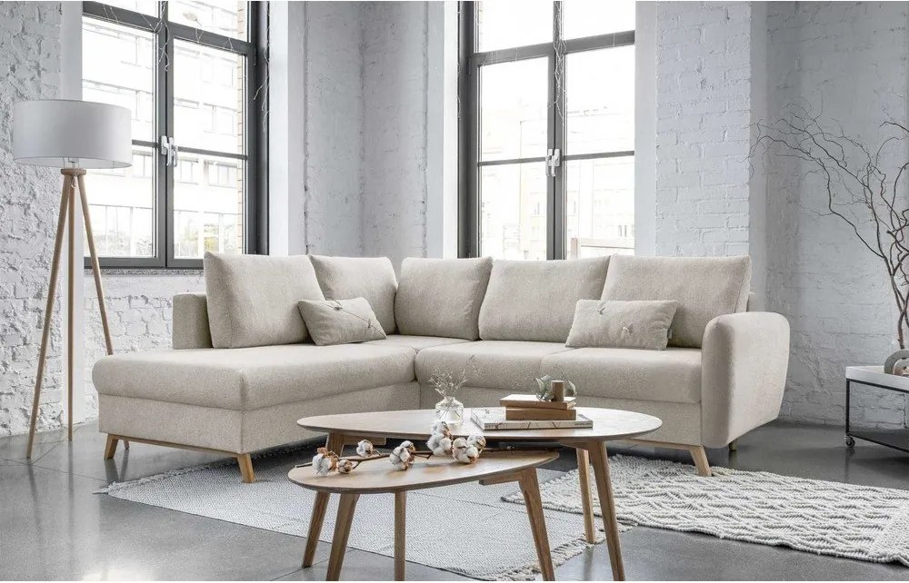 Béžová rozkladacia rohová pohovka Miuform Scandic Lagom L, ľavý roh