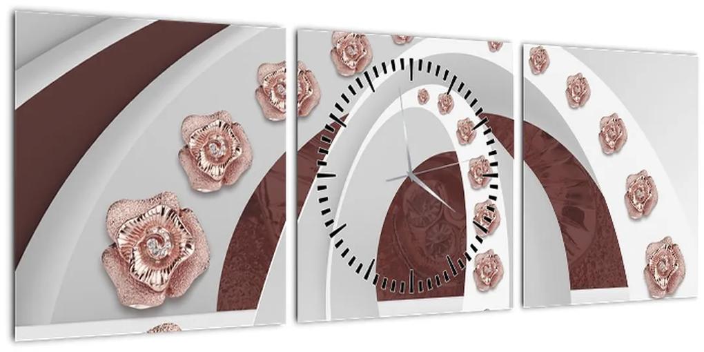 Obraz - 3D oblúky s kvetmi (s hodinami) (90x30 cm)