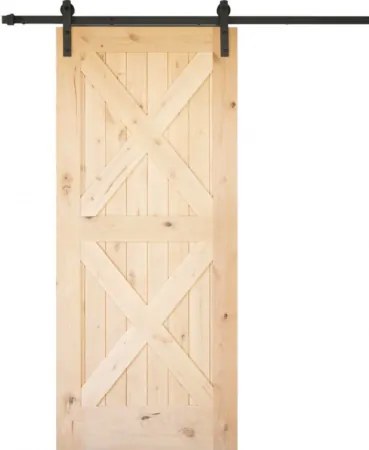 Barn door posuvné smrekové dvere dvojité X v ráme 60cm, 203cm, hladký, surové drevo bez farby a laku