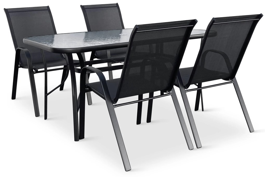 Záhradný jedálenský set Porto 150 cm + 4x kovová stolička Ramada