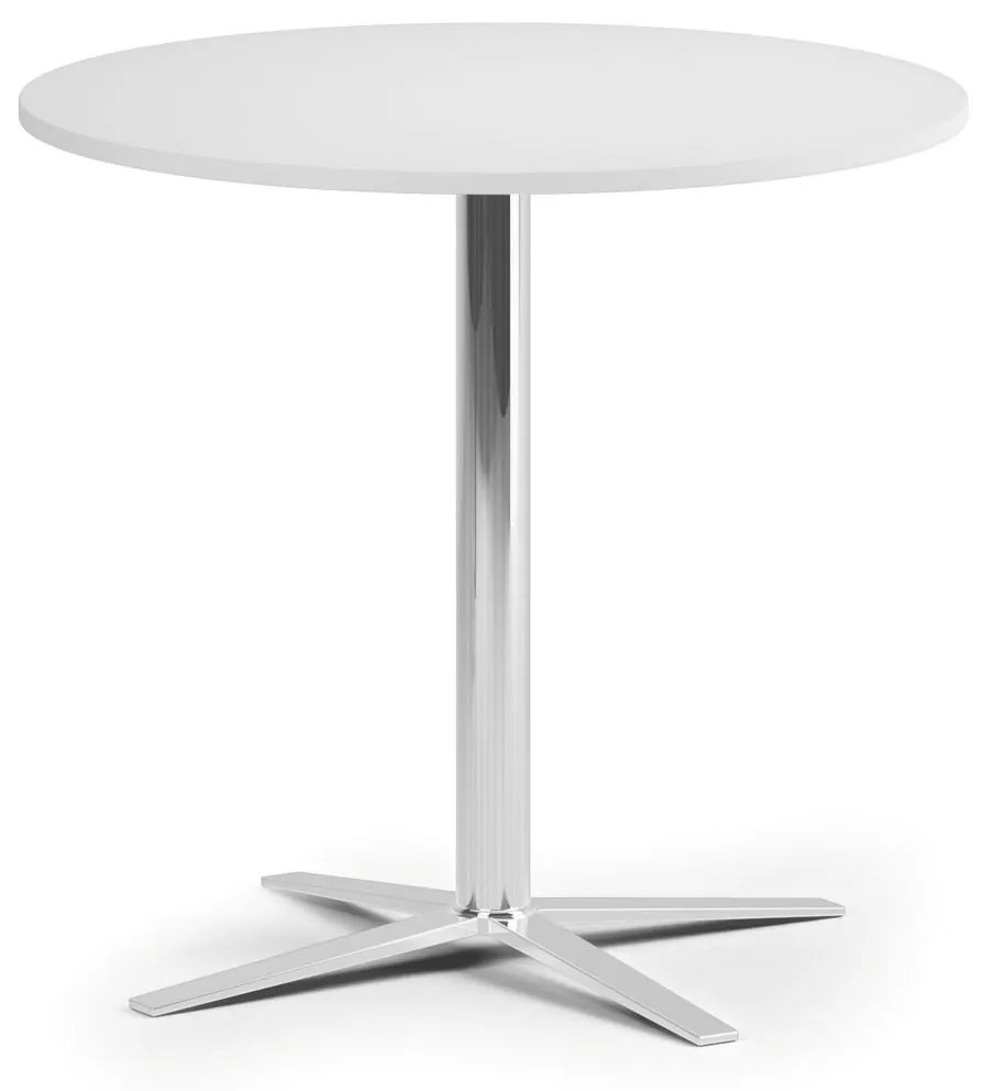 Konferenčný stolík AURA, priemer 80 cm, chróm podnož, biela