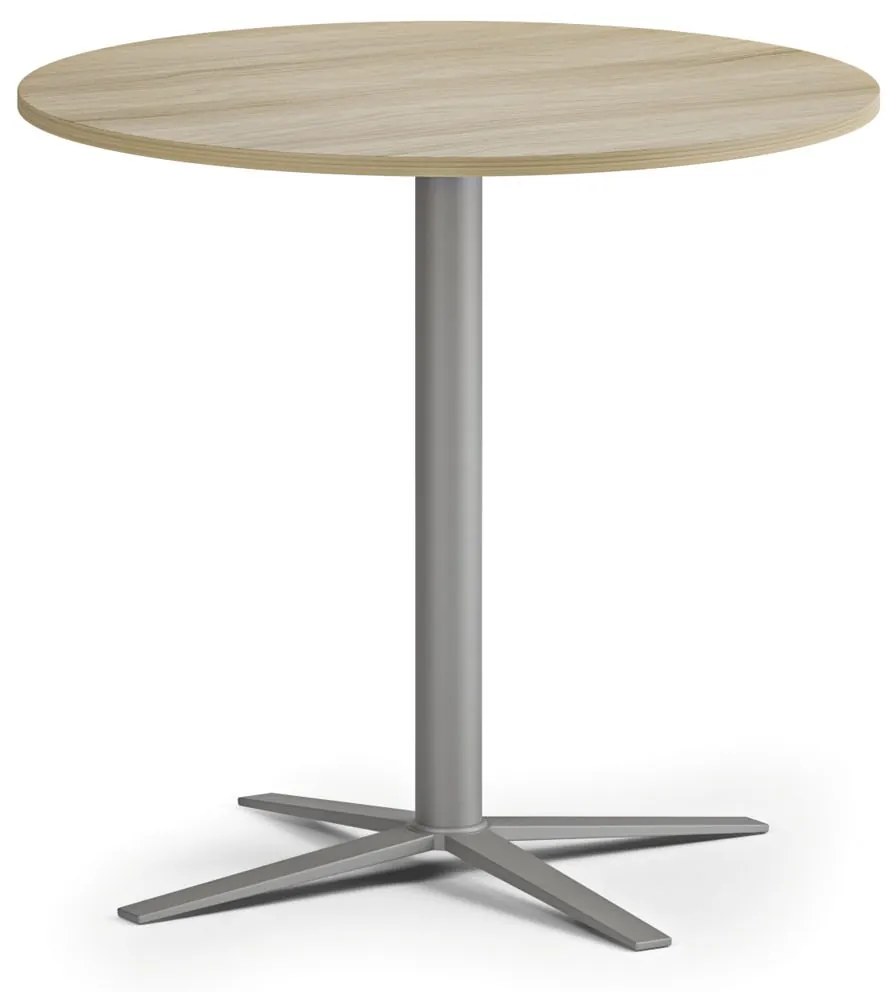Konferenčný stolík AURA, priemer 80 cm, sivostrieborná podnož, dub prírodný