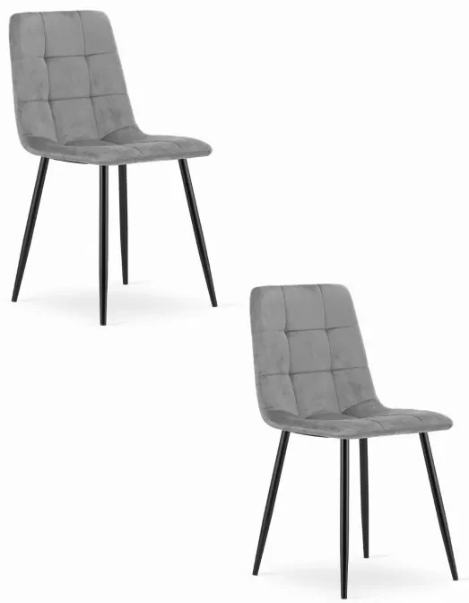 Set dvoch jedálenských stoličiek KARA zamatové svetlosivé / čierne nohy (2ks)
