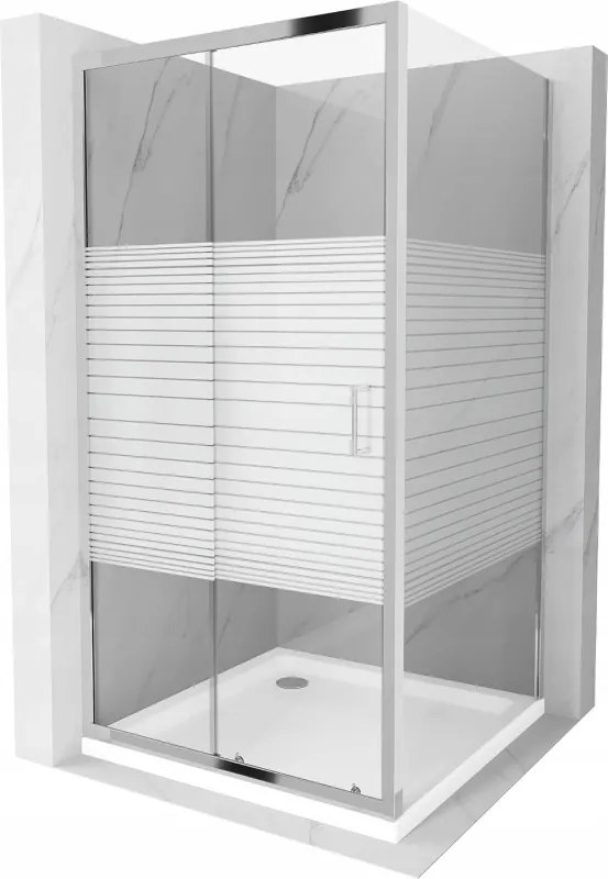 Mexen Apia, sprchový kút s posuvnými dverami 90 (dvere) x 90 (stena) cm, 6mm číre-pásy sklo, chrómový profil + slim sprchová vanička 5cm, 840-090-090-01-20-4010