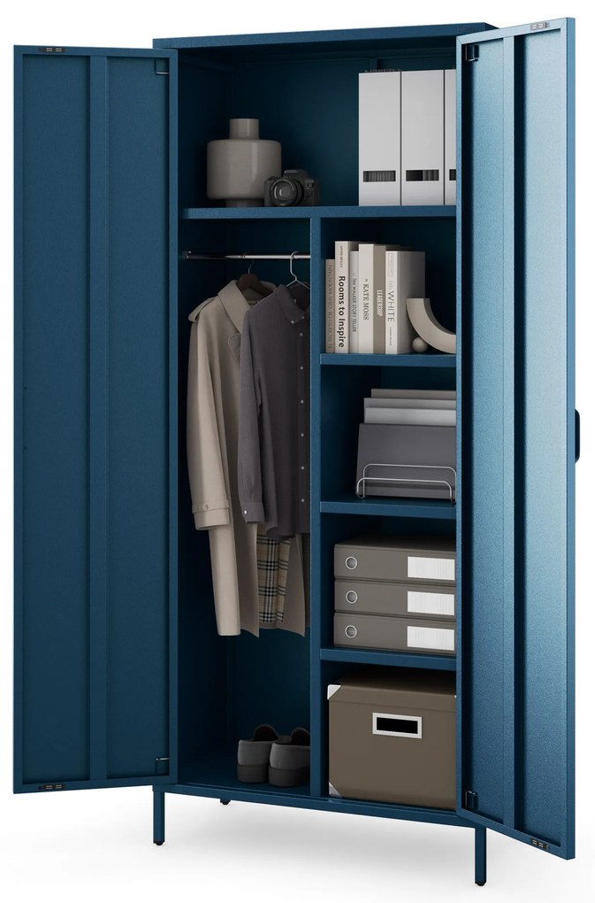 Šatníková skriňa FLAVIO, 800 x 1850 x 450 mm, Modern: tmavomodrá farba