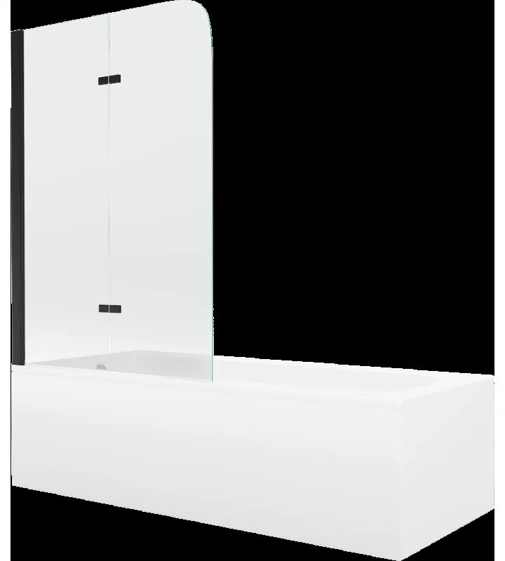 Mexen Vega obdĺžniková vaňa 160 x 70 cm s obkladom a 2-krídlovou sprchovou zástenou 80 cm, transparentnéné, čierna