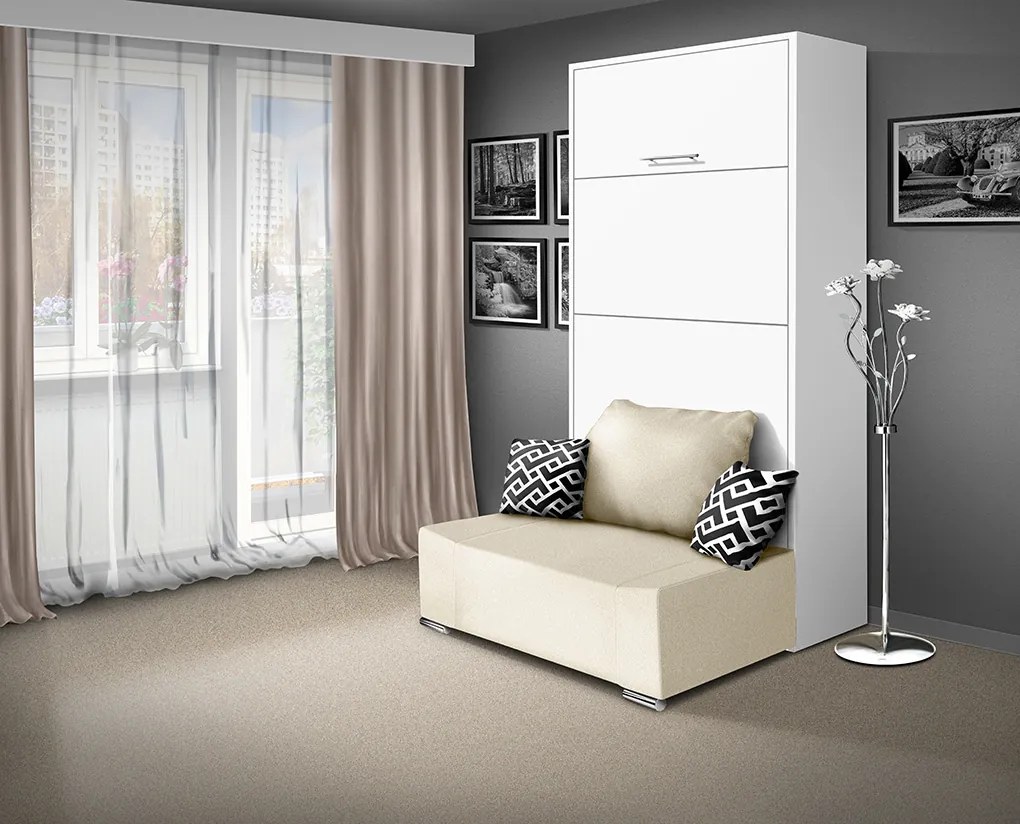 Nabytekmorava Sklápacia posteľ s pohovkou VS 21058P 200x90 farba pohovky: Krémová, Typ farebného prevedenia: Agát / dvere biele LESK