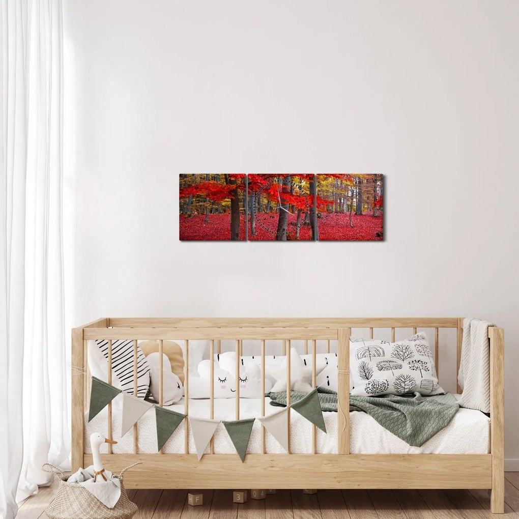 Obraz - Červený les (s hodinami) (90x30 cm)