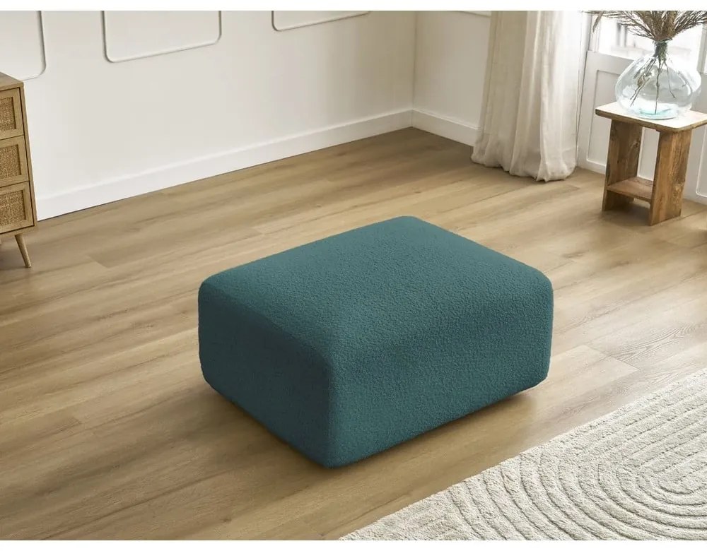 Tyrkysovomodrá podnožka z textílie bouclé Tina – Bobochic Paris