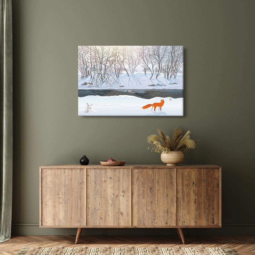 Obraz - Líška v zimnej krajine (90x60 cm)