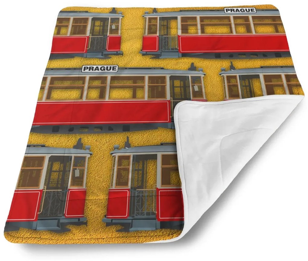 Sablio Deka pre bábätko Pražské historické električky Žltý Pattern - 90x120 cm
