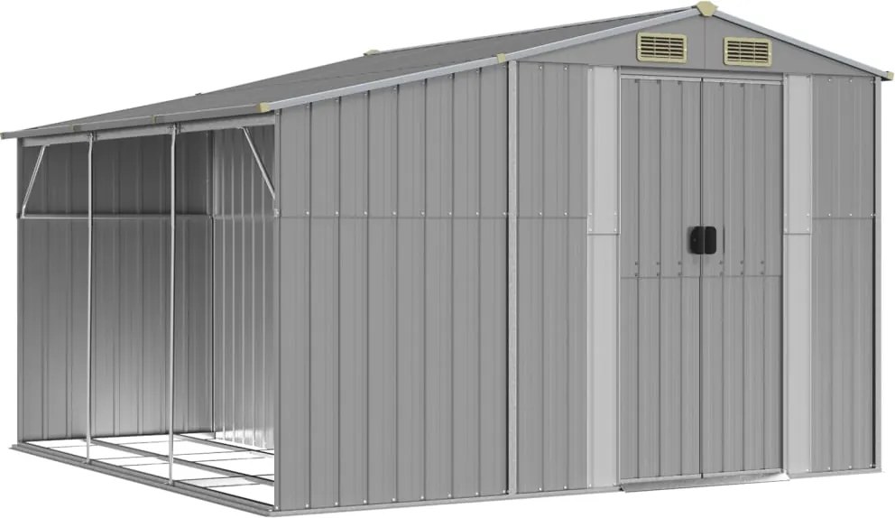 vidaXL Záhradná kôlňa sivá 277x279x179 cm pozinkovaná oceľ