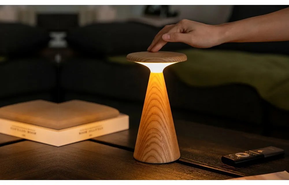 LED stolová lampa v prírodnej farbe s dreveným tienidlom (výška 21 cm) Sylva – Gingko