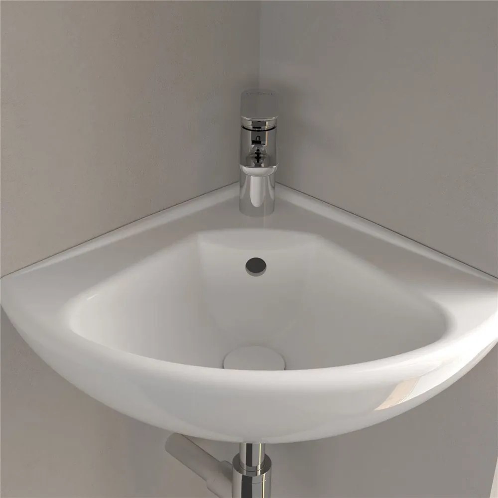 VILLEROY &amp; BOCH O.novo Compact rohové závesné umývadielko s otvorom, s prepadom, 550 x 450 mm, biela alpská, s povrchom CeramicPlus, 732740R1