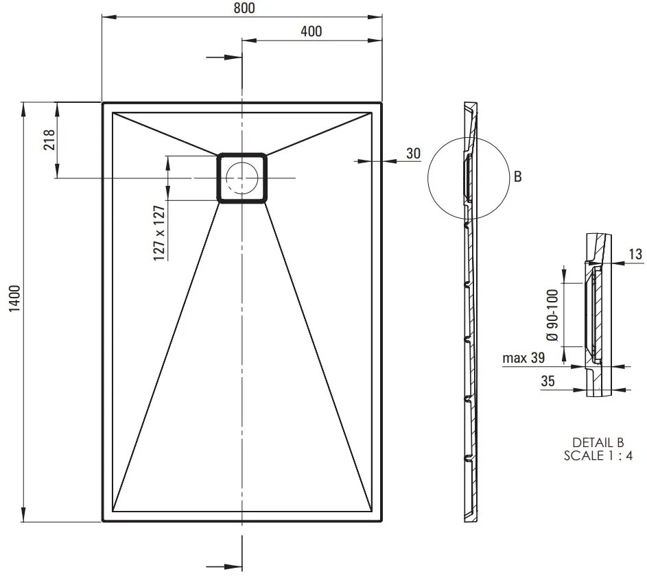 Deante Correo, obdĺžniková granitová sprchová vanička 140x80 cm, čierna matná, DEA-KQR_N48B
