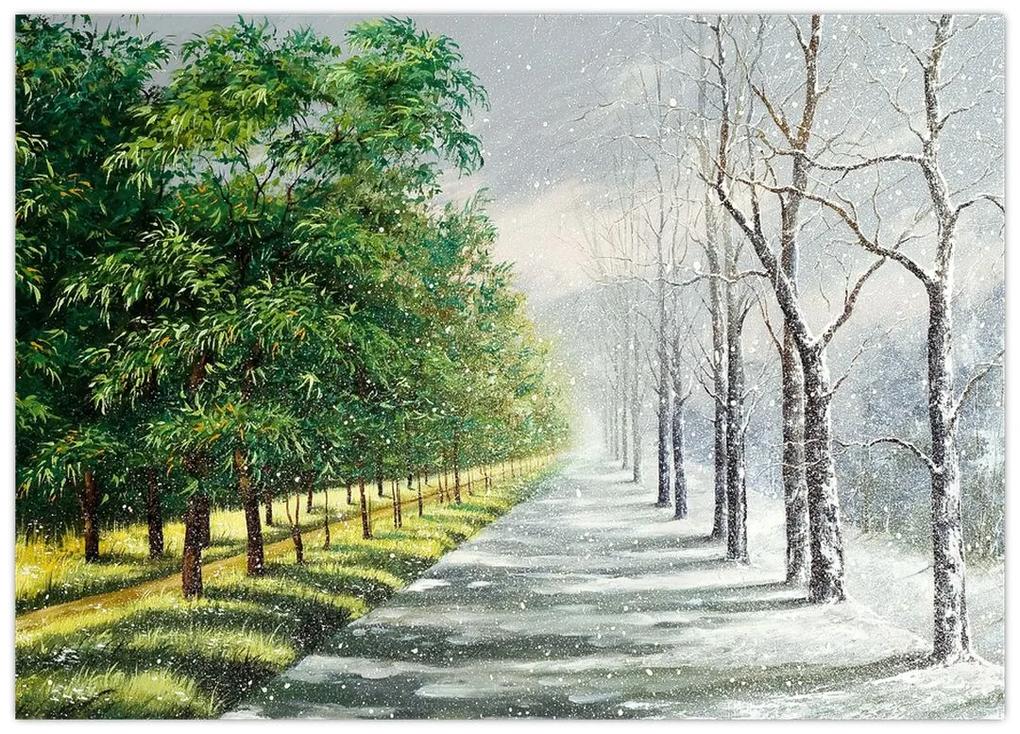 Sklenený obraz - Zima versus leto (70x50 cm)