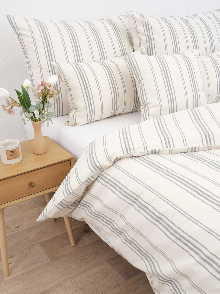 Francúzske bavlnené obliečky Natural - Prúžky šedé