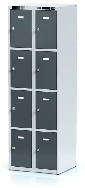 Alfa 3 Šatníková skrinka s úložnými boxami, 8 boxov, 1800 x 600 x 500 mm, otočný zámok, tmavosivé dvere