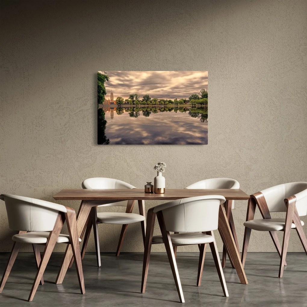 Obraz jazera a stromov (90x60 cm)