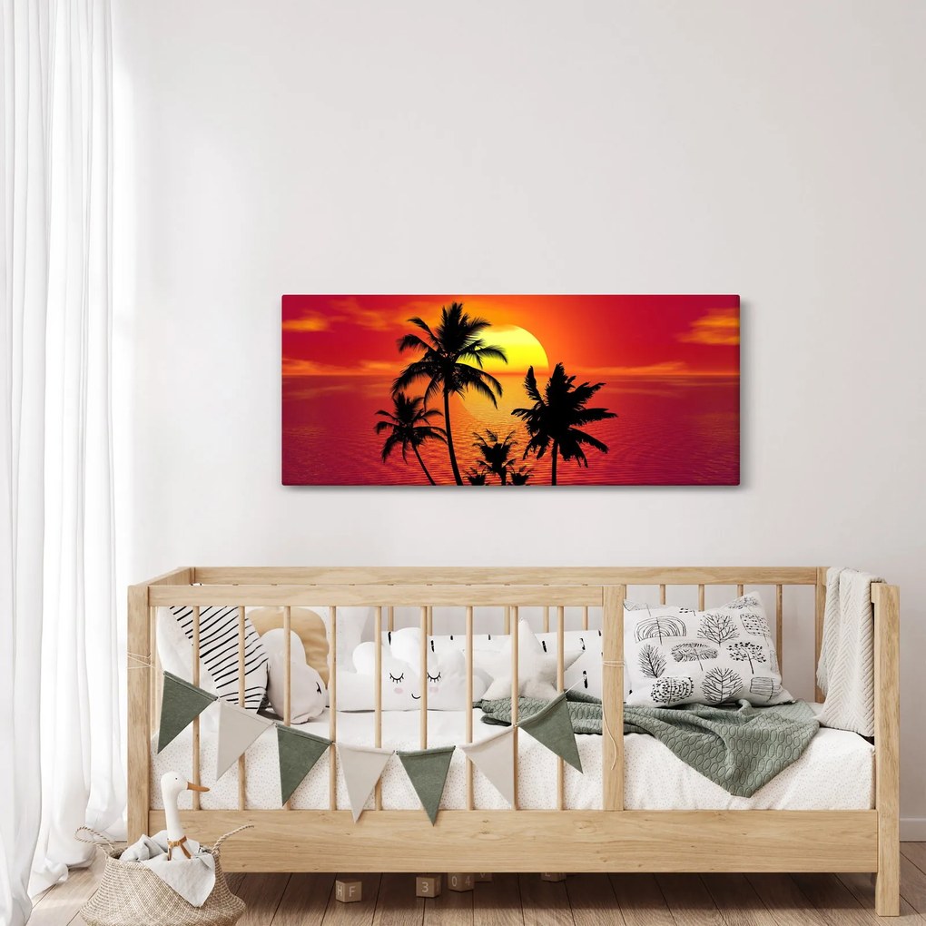 Obraz siluety ostrova s palmami (120x50 cm)