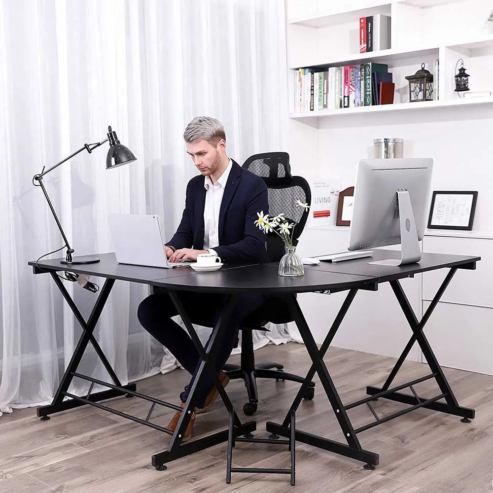 Písací stôl v tvare L- čierny