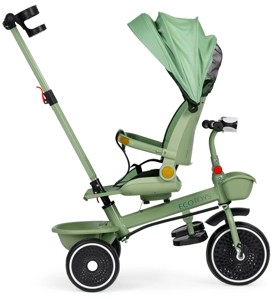 ECOTOYS Trojkolka/ kočík, 2v1, s otočným sedadlom a sklopnou strieškou, zelená