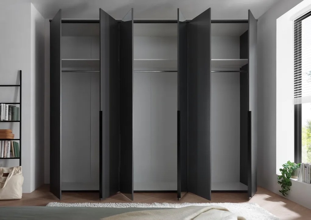 Šatníková skriňa so zrkadlami Kevo, 270 cm, grafitová