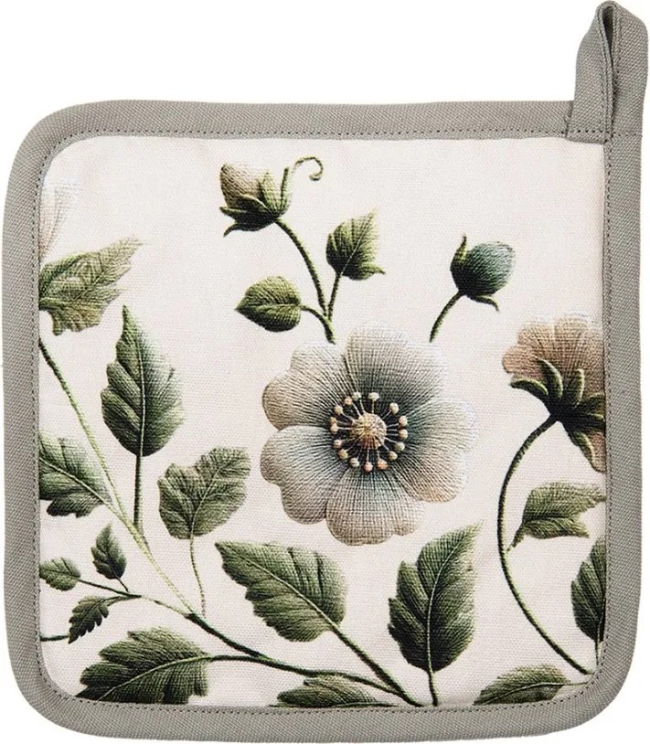 Béžová bavlnená chňapka - podložka s kvetmi Gently Blooming - 20*20 cm