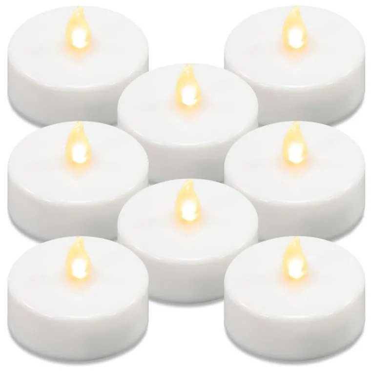 Sada batériových čajových sviečok s časovačom, biela, 8 ks