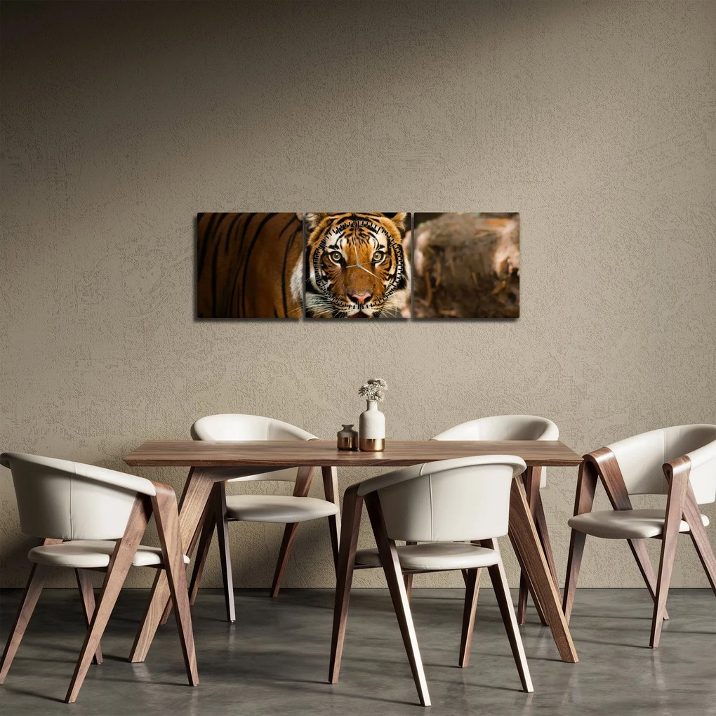 Obraz tigra (s hodinami) (90x30 cm)