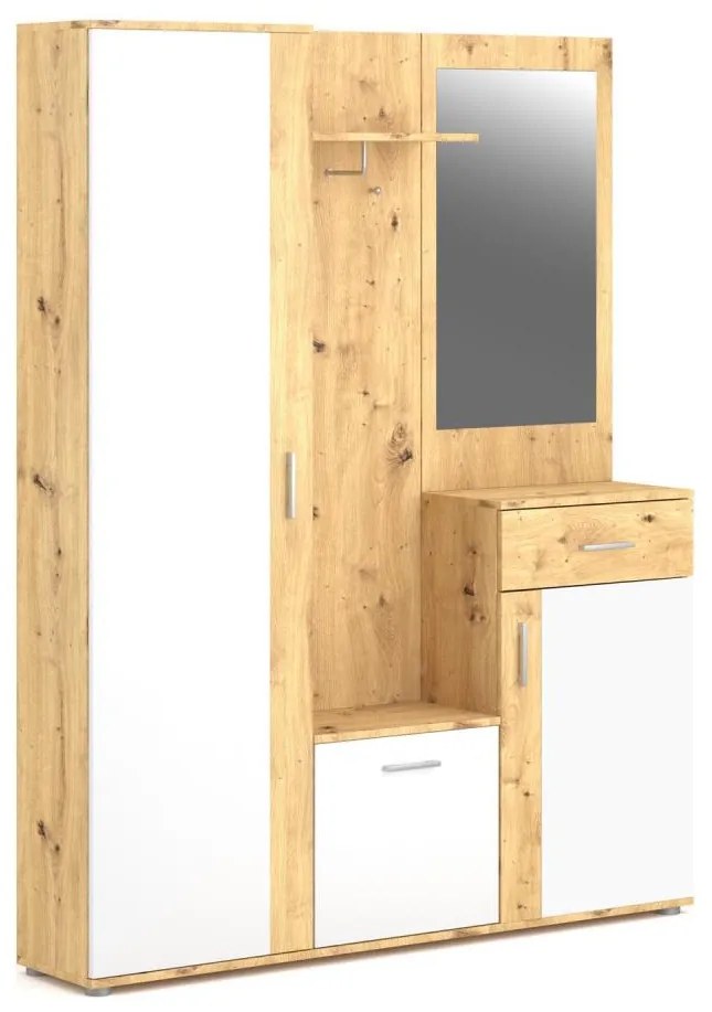 Predsieňová stena so zrkadlom NOLAN dub artisan/biela