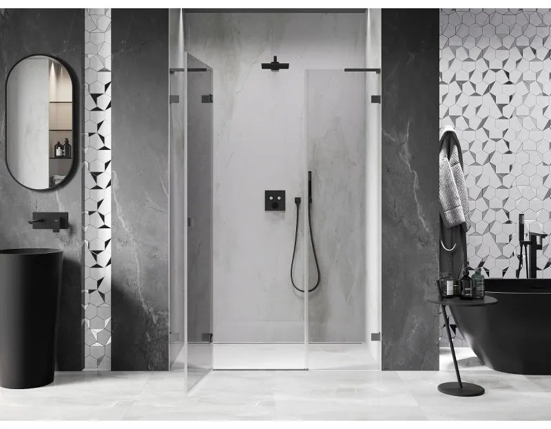 Mexen Lunar L, výklopné ľavé sprchové dvere 125 cm, 8mm číre sklo, brúsený grafit profil, 834SL-125-050-66-00-L