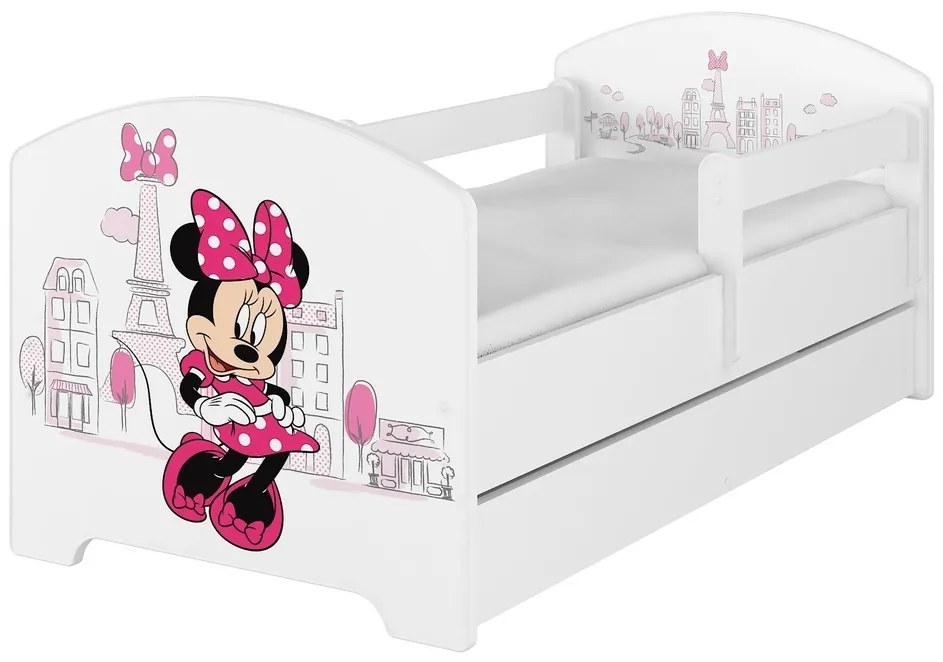 Babyboo Detská posteľ 140 x 70 cm Disney - Minnie Paris, biela - vrátane šuplíku 140x70