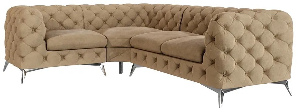 Svetlohnedá zamatová rohová pohovka (ľavý roh/do L) Chelsea – Ropez