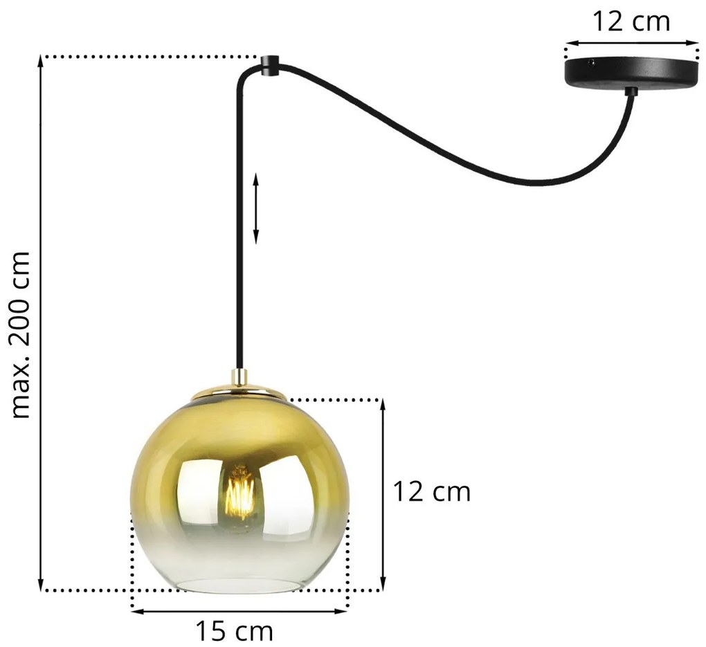 Závesné svietidlo Bergen Gold Spider, 1x zlaté/transparentné sklenené tienidlo (fi 15cm)
