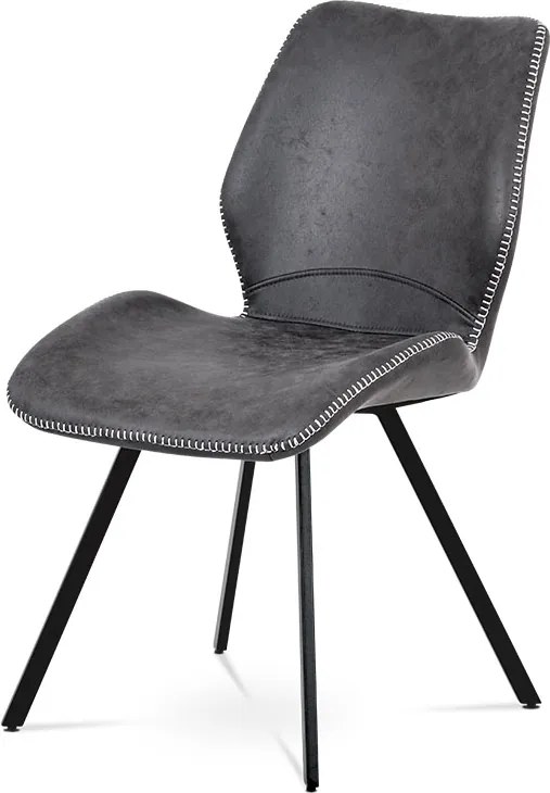 jedálenská stolička, šedá látka vintage, kov čierny mat
