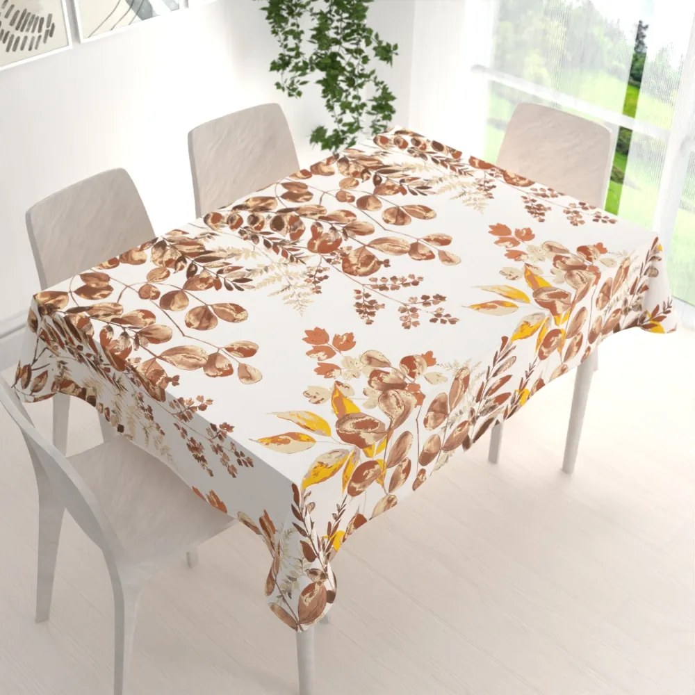 Biante Bavlnený obdĺžnikový obrus Sandra SA-530 Hnedý eukalyptus na bielom 60x100 cm